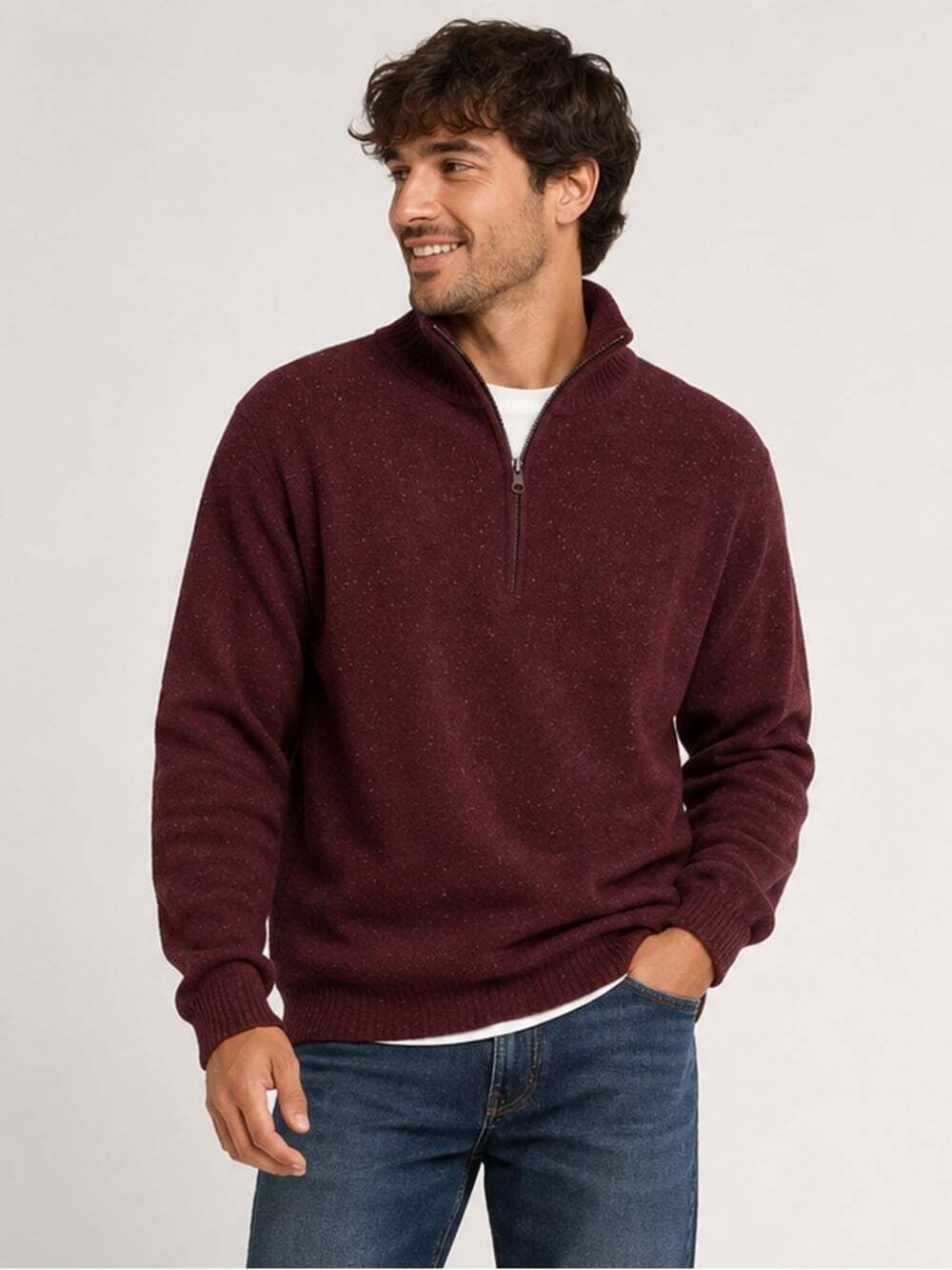 Woolrich Burgundy Speckled 1/4 Zip Pullover Sweater XL Cabincore Outdoor
